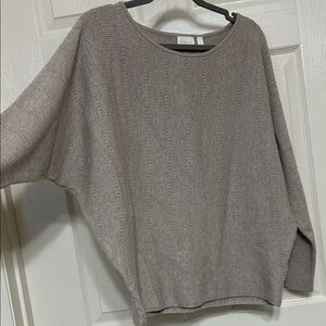 Cyrus Women's Tan Crew Neck Sweater Dolman Sleeves Soft Cozy Stretchy Large